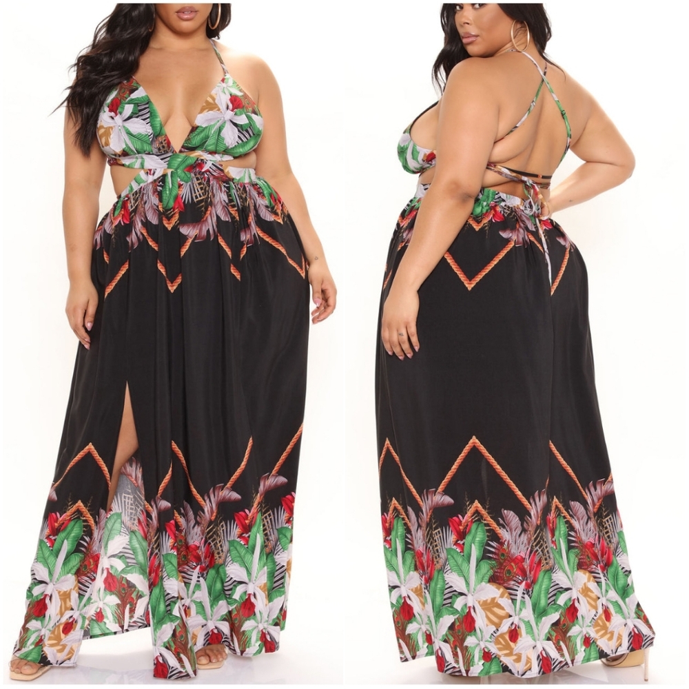 Fashion Nova Sweet Loving Summer Maxi Dress Black Combo 2X NWT